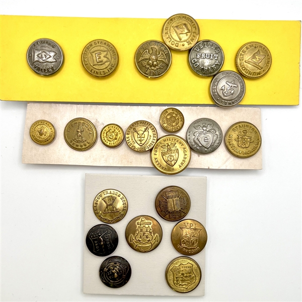 Twenty two U.S. and foreign assorted uniform buttons. 