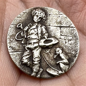 Highly Collectible 3rd Avenue silver button “Beggar Boy and his Monkey.”