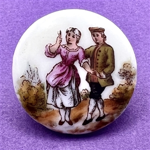 Ceramic button of courting couple.