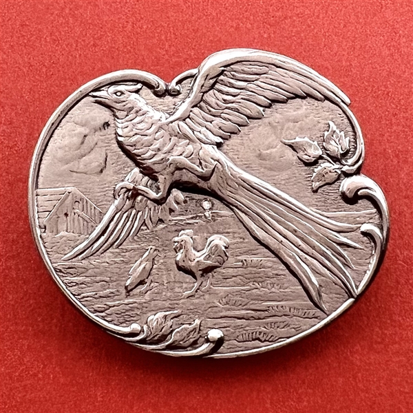 Pheasant, chicken and rooster white metal button.