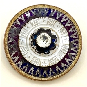 An 18th c. button of tinted steel with pearl, tinted steel flower and paste center.