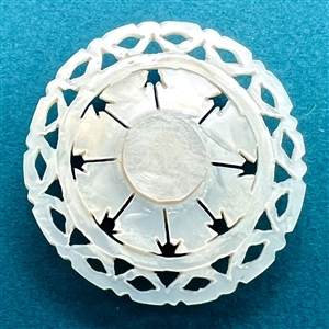 Bethlehem pearl button of a target design.