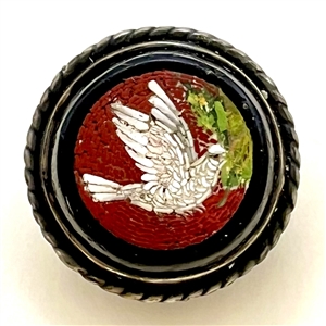 Italian micro mosaic of dove with olive branch button.