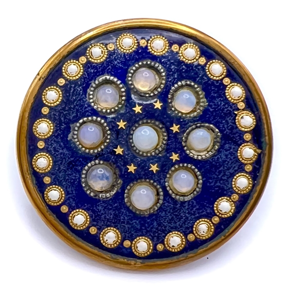 An 18th c. enamel with opaline glass set in metal button.