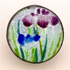 Japanese Gin bari foil enamel button of purple iris flowers 