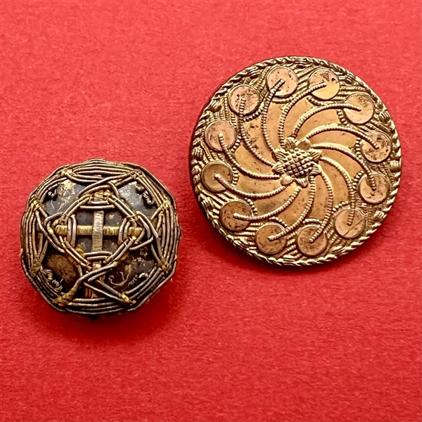 Two 18th c French buttons, Passementerie and Repoussé.