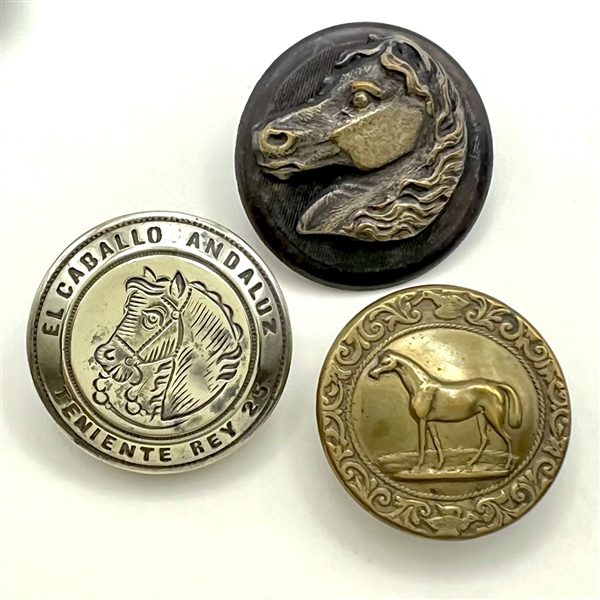 Three sporting buttons of horses.