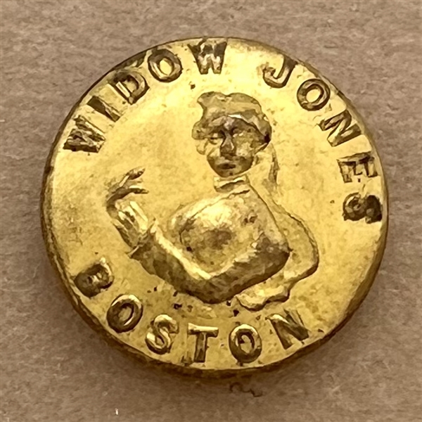 Rare “Widow Jones” brass work clothes button. 