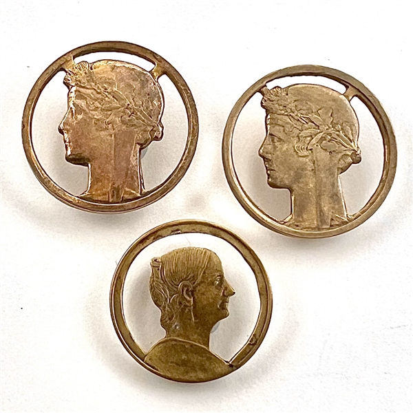 Three unique “coin type” buttons made from French coins.