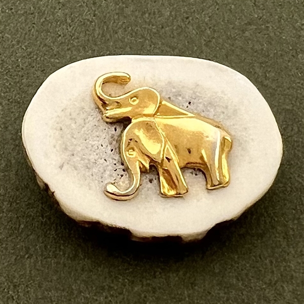 Yellow metal elephants on antler button.