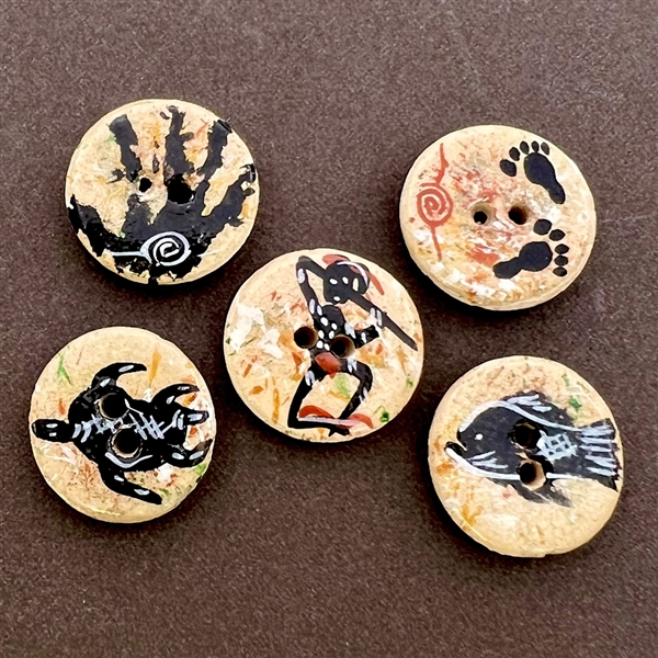 Five Aboriginal ceramic buttons from Australia. 