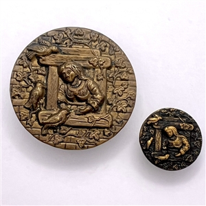 Brass mother and daughter buttons depicting “SarahLennox at Holland House”.