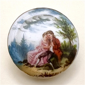 RARE 19th c. Porcelain “convex plate” shape button of couple.