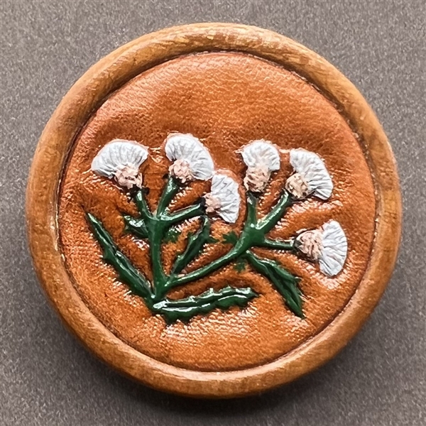 Nancy DuBois studio button of thistles.