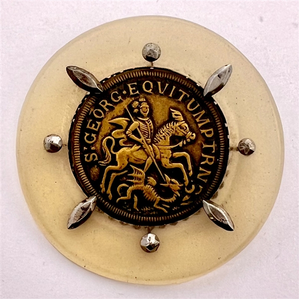 Extra Large “George and the Dragon” brass button with celluloid rim.