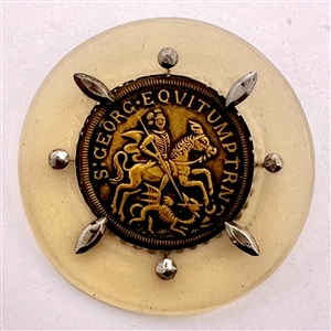 Extra Large “George and the Dragon” brass button with celluloid rim.