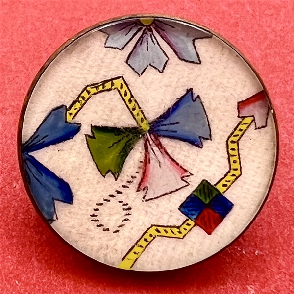 Hand painted silk under glass button.