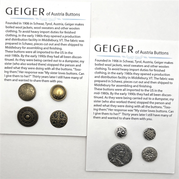 Eight Geiger buttons from Austria. 