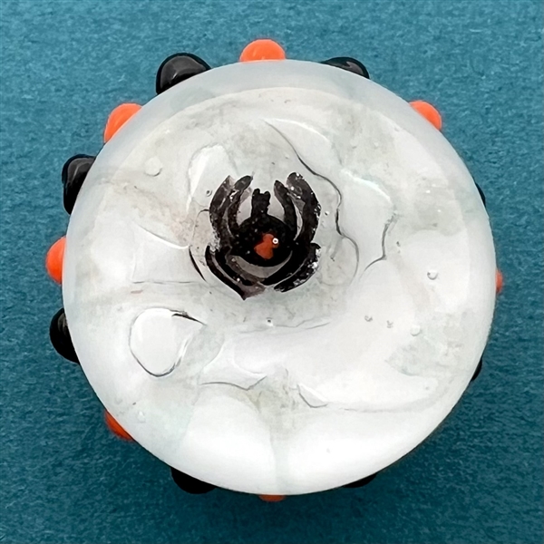 Studio glass button of a spider by Hoglin/Hogin (?)