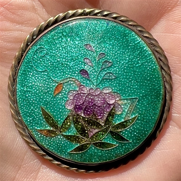 Large Japanese Gin bari foil enamel floral button.