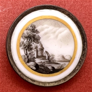 RARE 18th c. “en grisaille” painting of a chateau by a lake button.