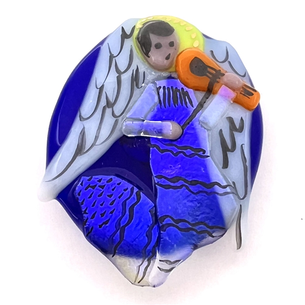 Extra large Kay Furguson glass studio button of an angel.