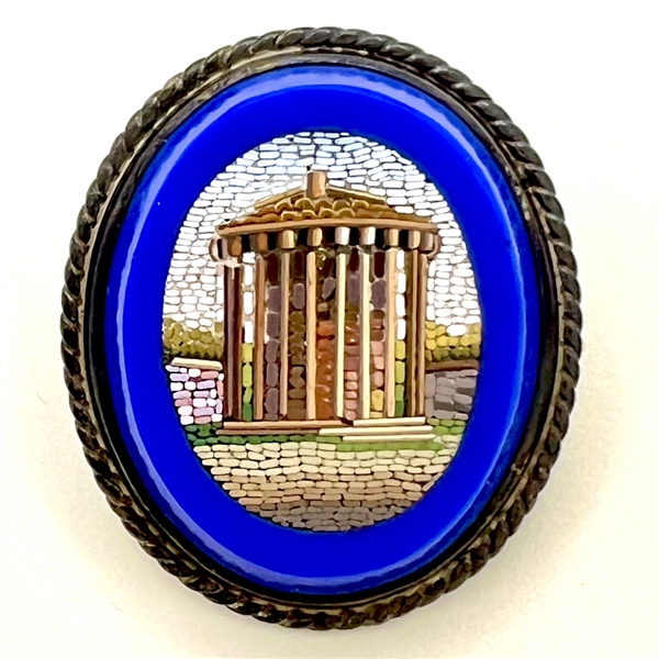 Large oval Italian micro mosaic  of a Greek temple.