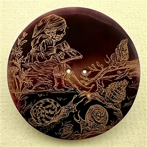 Nancy DuBois pina shell studio button “Snail Tale.”