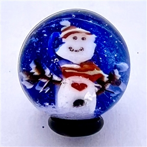 Mary Gaumond studio glass button of a snowman.