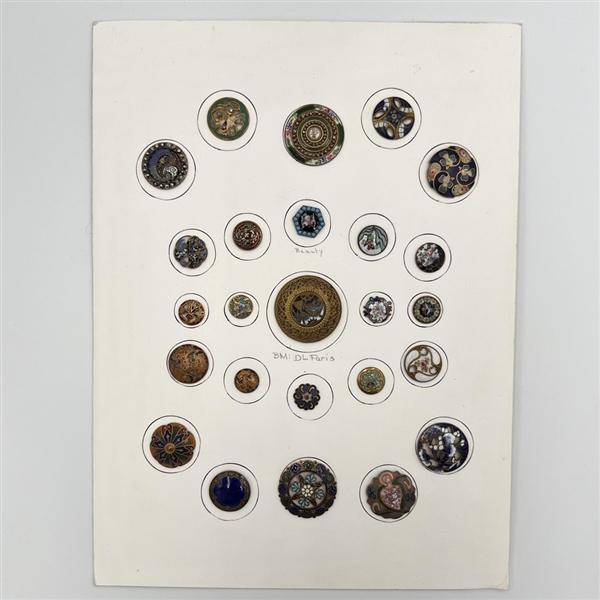 Card of twenty five enamel buttons.