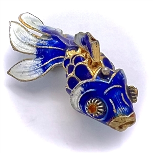 Movable modern cold enamel button of a swimming koi.