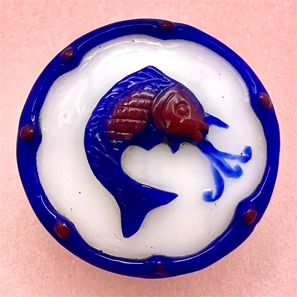 Large Chinese Peking glass button of Koi fish.