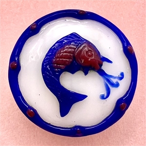 Large Chinese Peking glass button of Koi fish.