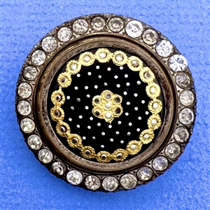 Exquisite 19th c. button with gold paillons on cobalt enamel.