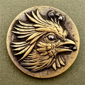 Large Rooster with open mouth brass button.