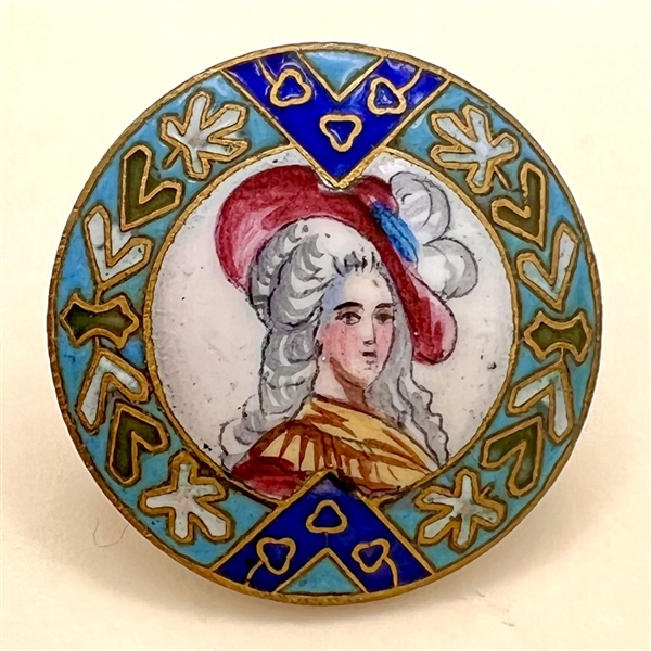 A 19th c. Painted enamel button of the Duchess of Devonshire.