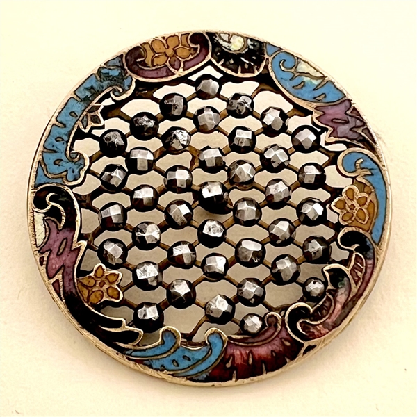 19th c. Enamel button with champlevé border and steels.