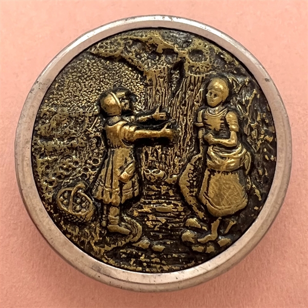 RARE large “Crossing the Stream” brass button.