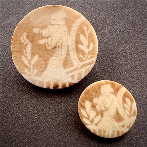 Two wax resist and sepia tint on natural material Mother/Daughter buttons.