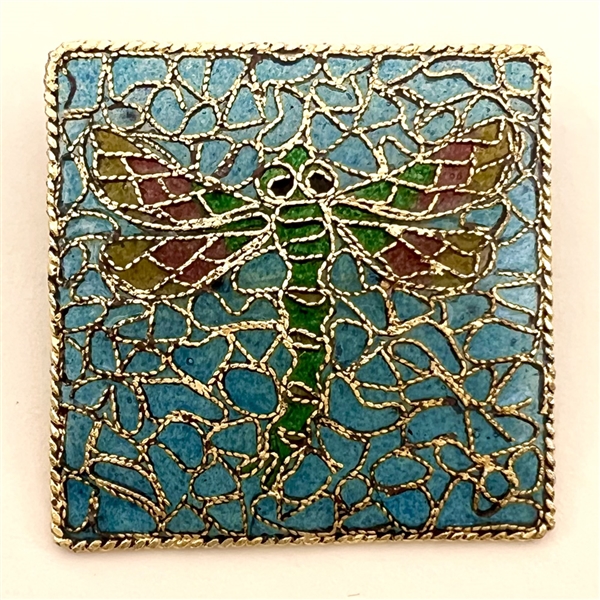 Extra large modern plique-a-jour dragon fly button.