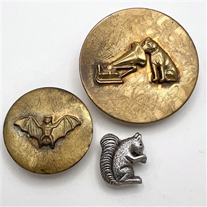 Three animal studio buttons by Kevin Kinne.