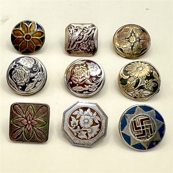 Nine assorted Deccan buttons.