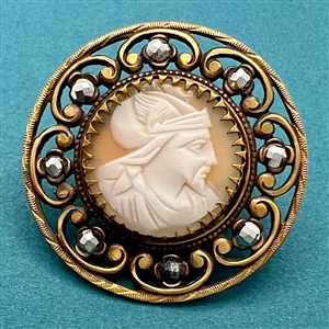 Cameo carved helmet shell button of Mercury (?).