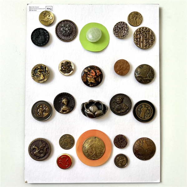 Card of 24 Asian themed buttons.