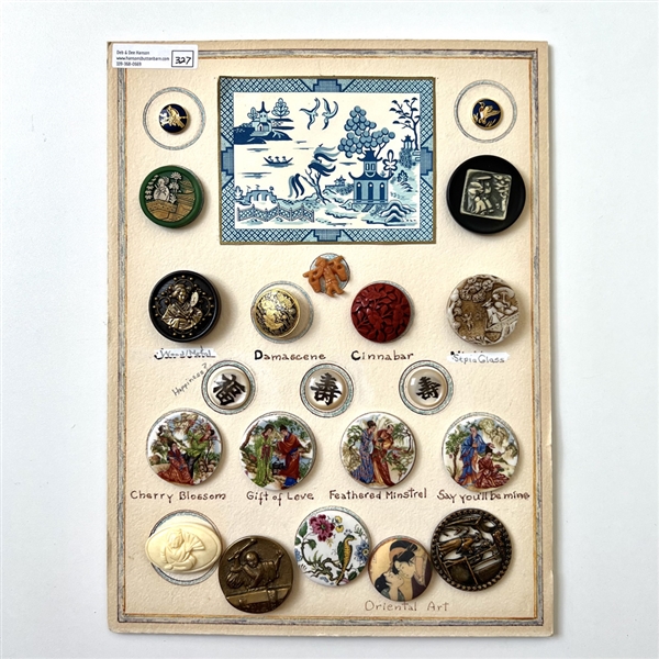 Card of 23 Asian themed buttons.