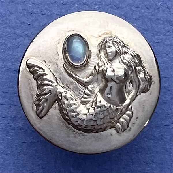 “Mermaid with Moonstone” sterling silver button.