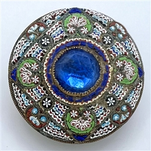 RARE large size of Italian micro mosaic button with blue jewel center.