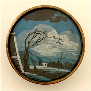 An 18th c. Unusual night scene painting under glass button.