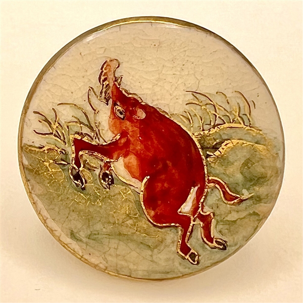 Satsuma button of a rushing, wild boar.