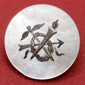 An 18th c. Pearl button of symbols of war.